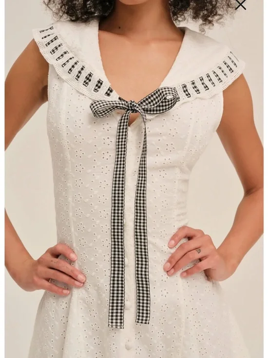 For Love and Lemons Rosie Ribbon Embroidered Cotton Mini Sundress in white - Picture 2 of 8